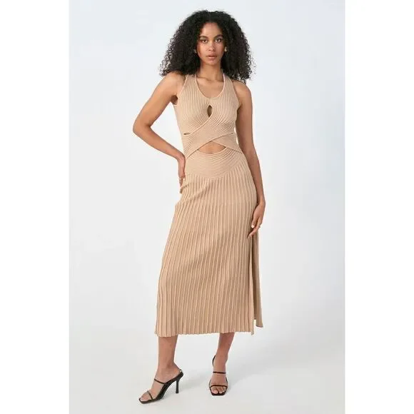 SOVERE Cleo Knit cut out details midi Dress color: Mink Size S NWT$226 - Picture 2 of 9